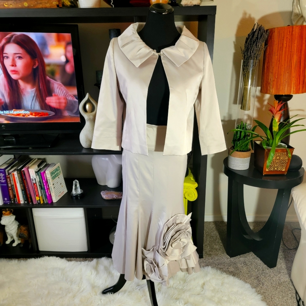 VERY RARE Gorgeous Vintage Anna Meyer 2 PC Dress Taupe sz 36 (US S/6)